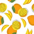 Seamless pattern with mango. ÃÂ¡ontinuous line hand drawn vector illustration.
